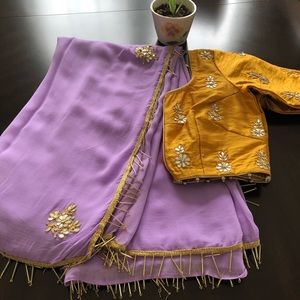 Lavendar Georgette  Saree with Mustard Blouse!